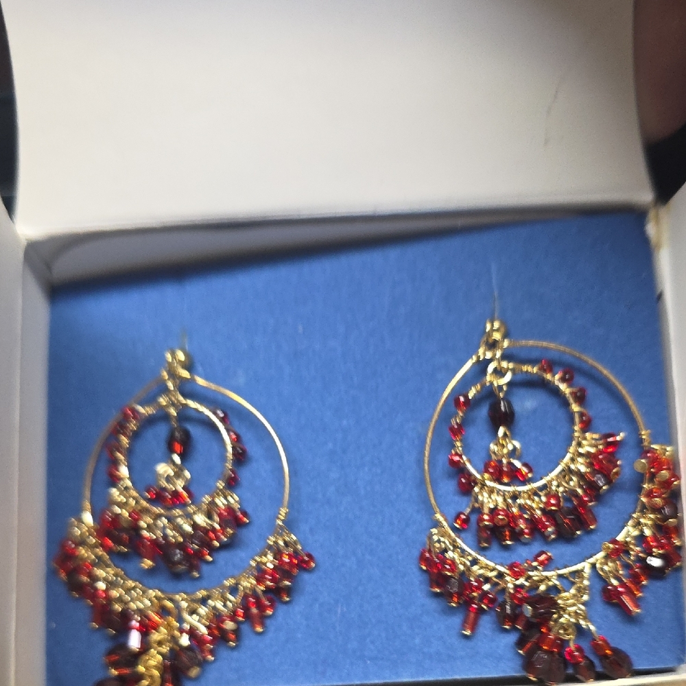 Elegant Gold and Red Hoop Earrings